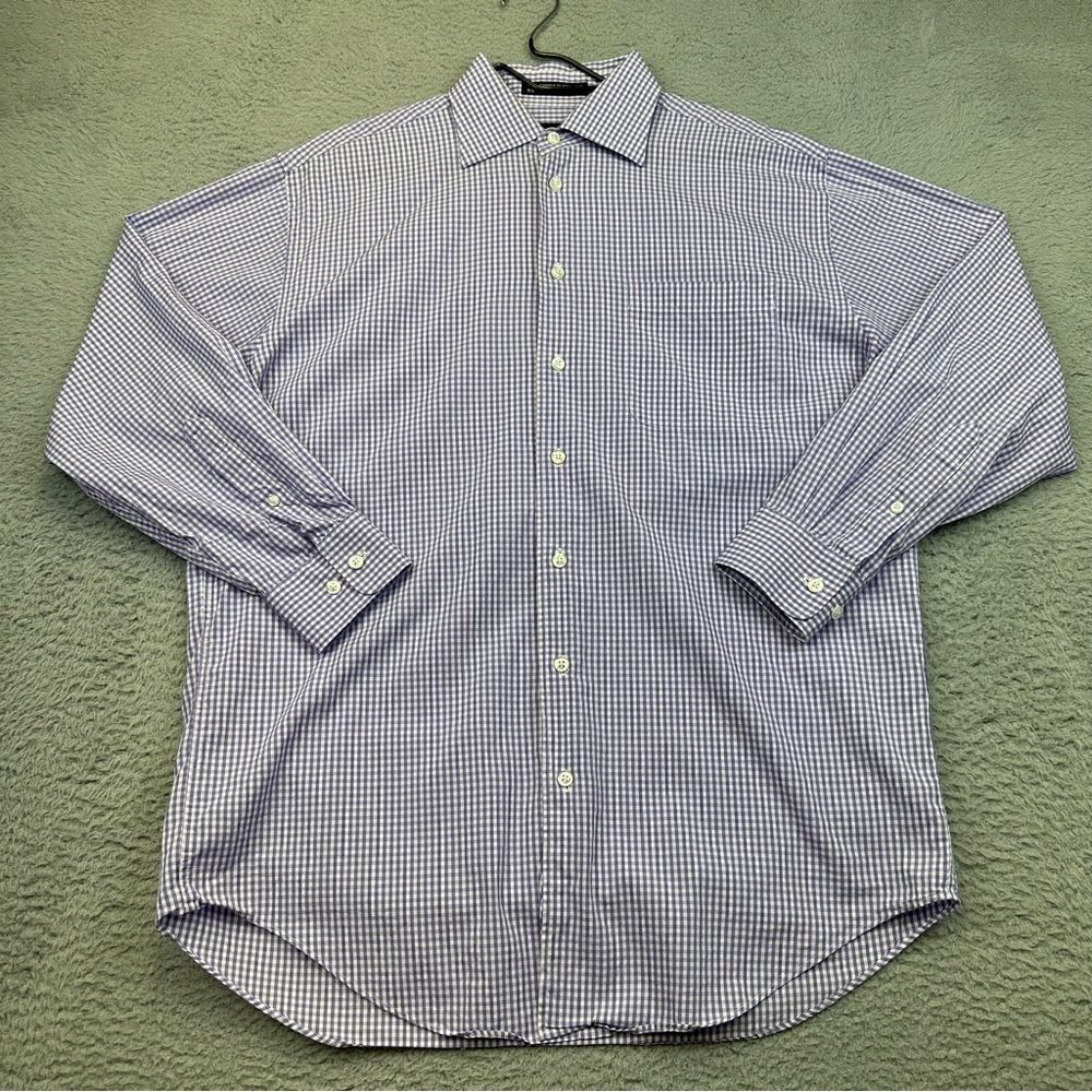 Nautica Dress Shirt‎ Mens 15.5 32/33 Purple White Plaid Compact Cotton Business